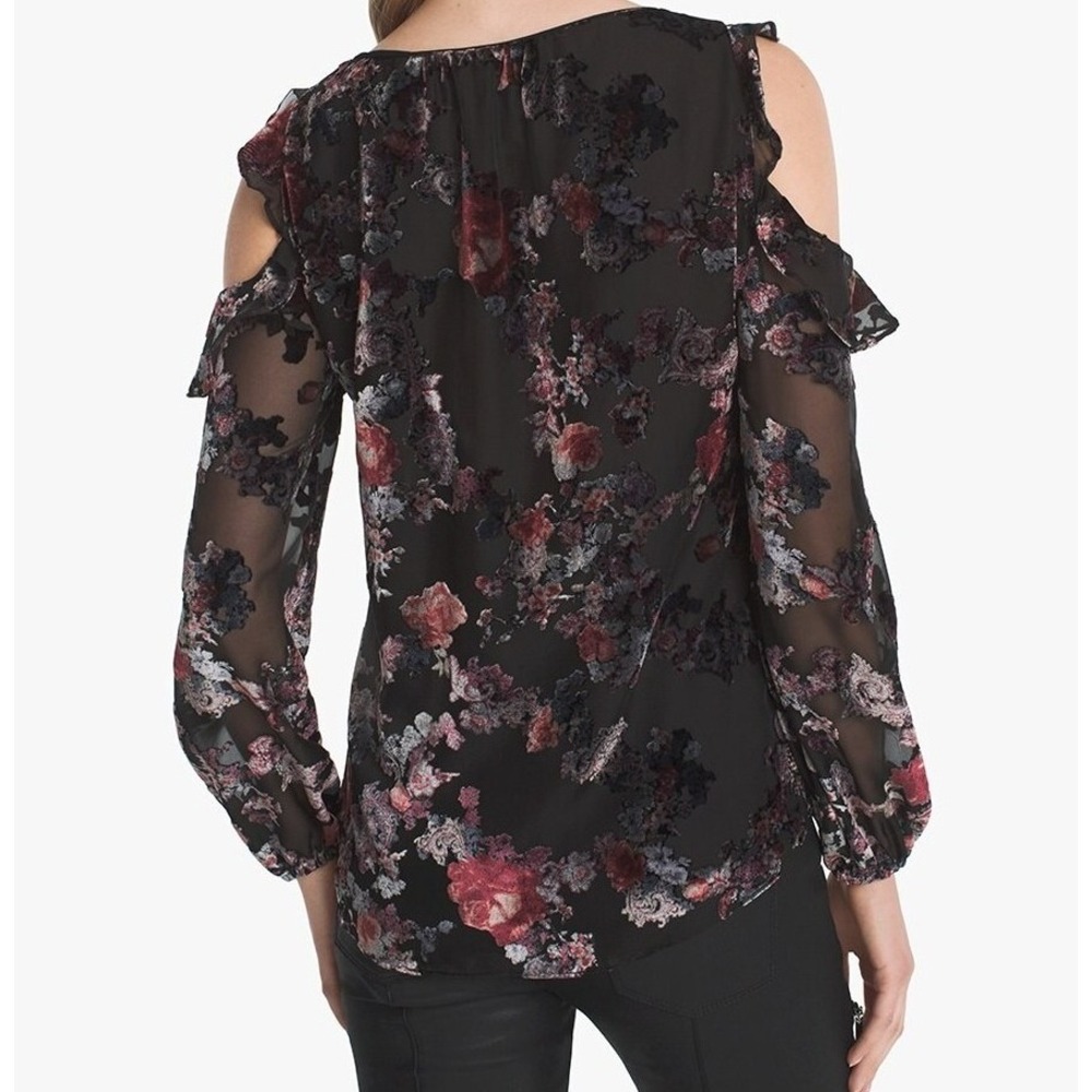 White House Black‎ Market Womens Sz 8 Velvet Burnout Floral Top Whimsigoth Fairy